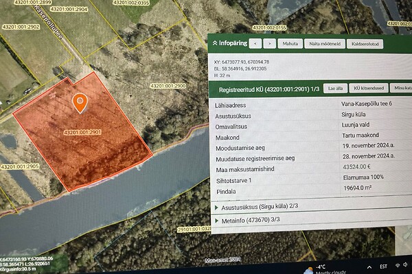 plot for sale, residential land - Vana-Kasepõllu tee 6, Sirgumetsa, Luunja vald, Tartumaa